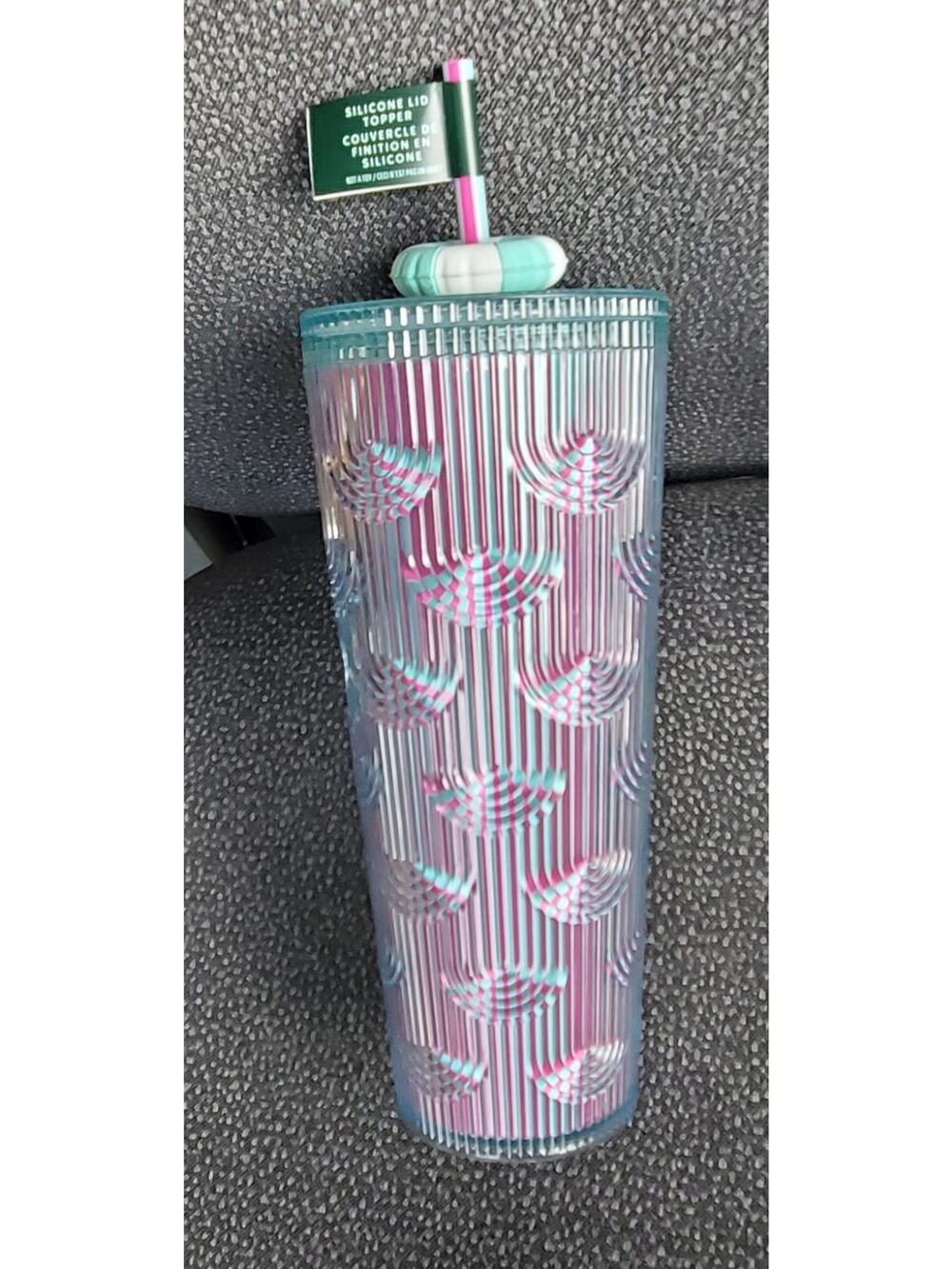 2025 Starbucks Iridescent cold cup 24oz with Silicone Life Preserver Topper NEW